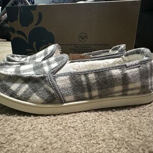 Gray Plaid Slip-On Shoes